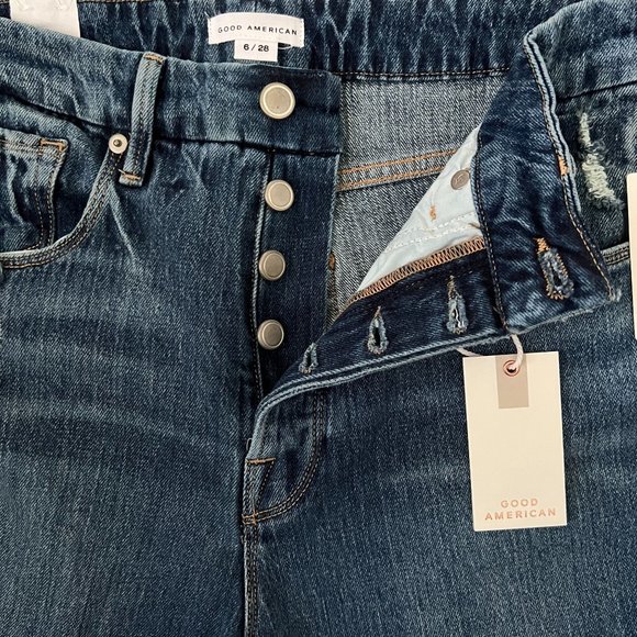 NWT Good American Good Boy Twisted Slit Style GBDS991T Color Blue 404 Si… - Picture 5 of 10